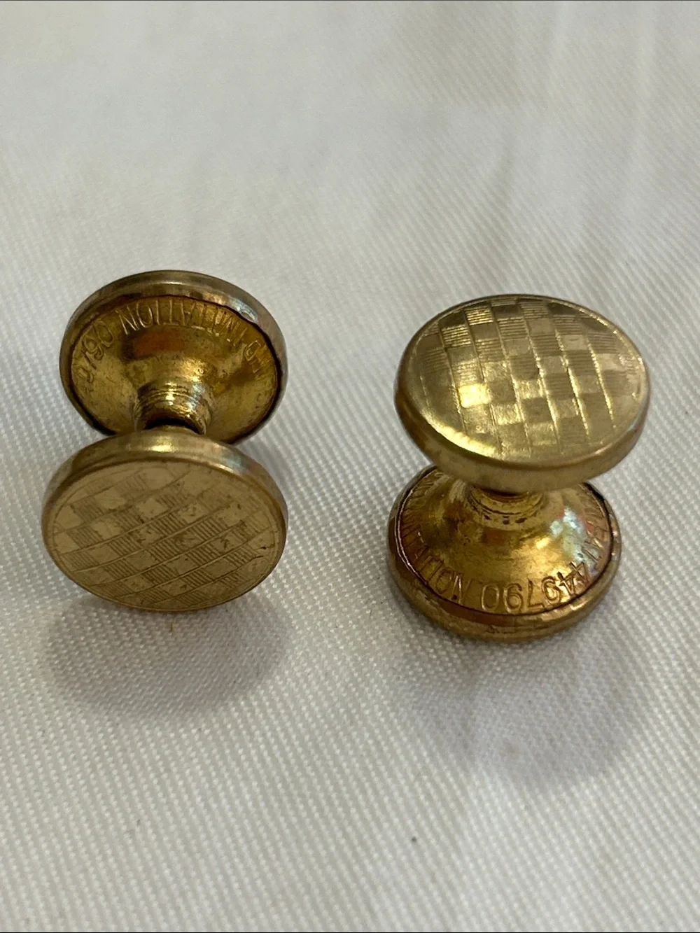 Gold Tone Checkerboard Round Cuff Links